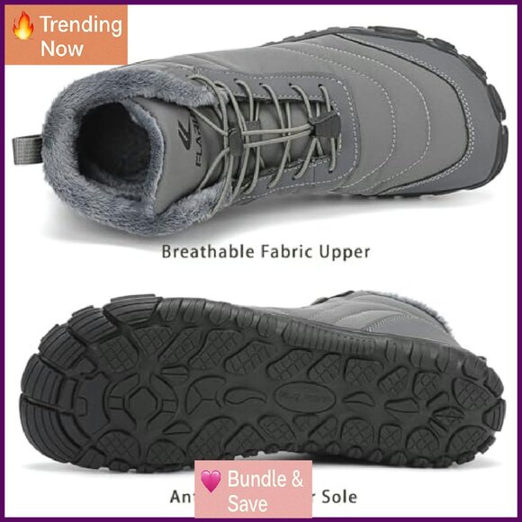 Fur Lined Snow Boots Wide Toe Box Zero Drop Winter Warm Ankle Sneakers - Picture 5 of 8